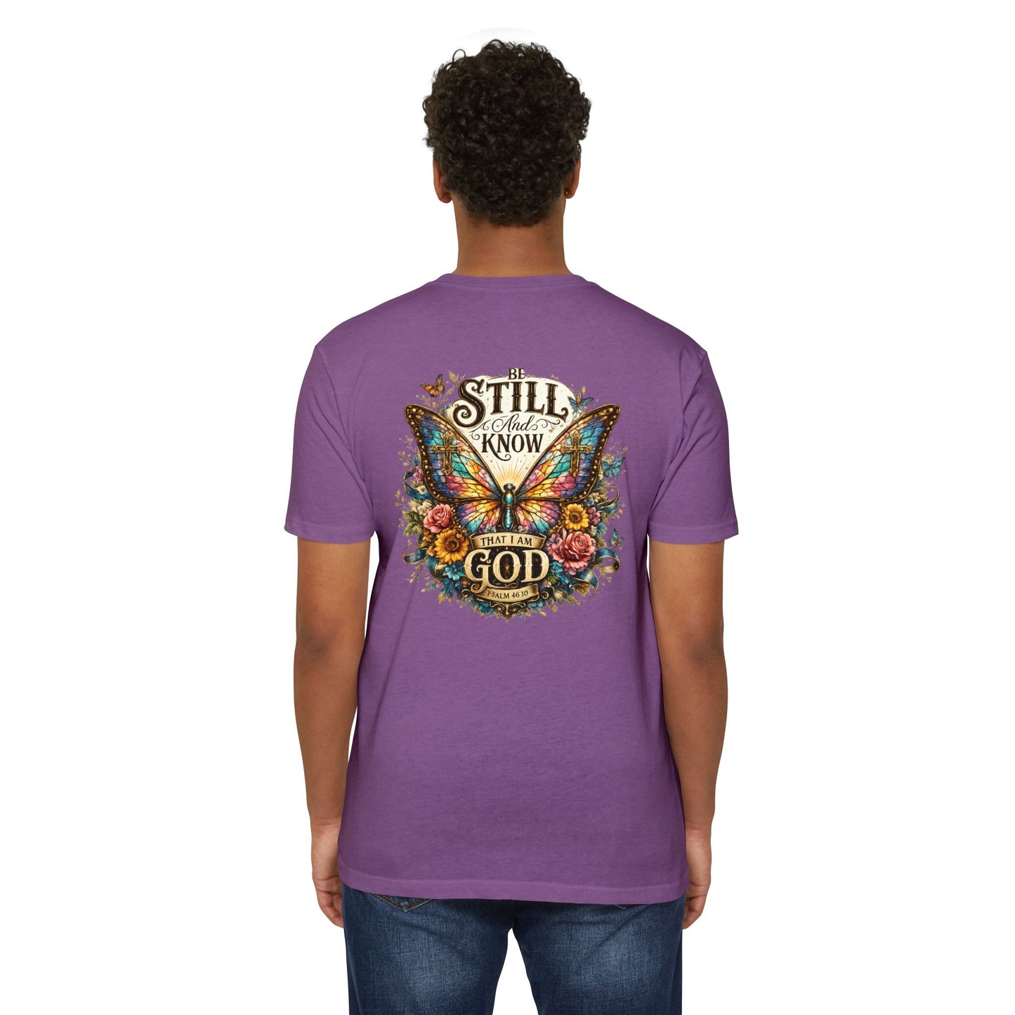 Christian Butterfly T-Shirt — "Be Still and Know That I Am God" Inspirational Tee