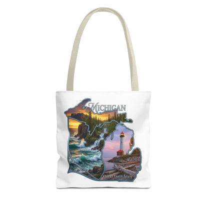 Michigan Lighthouse Tote Bag — Great Lakes Scenic State Travel Tote