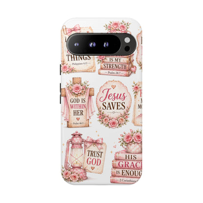 Faith Phone Case — 'Jesus Saves' Floral Christian Scripture iPhone Case