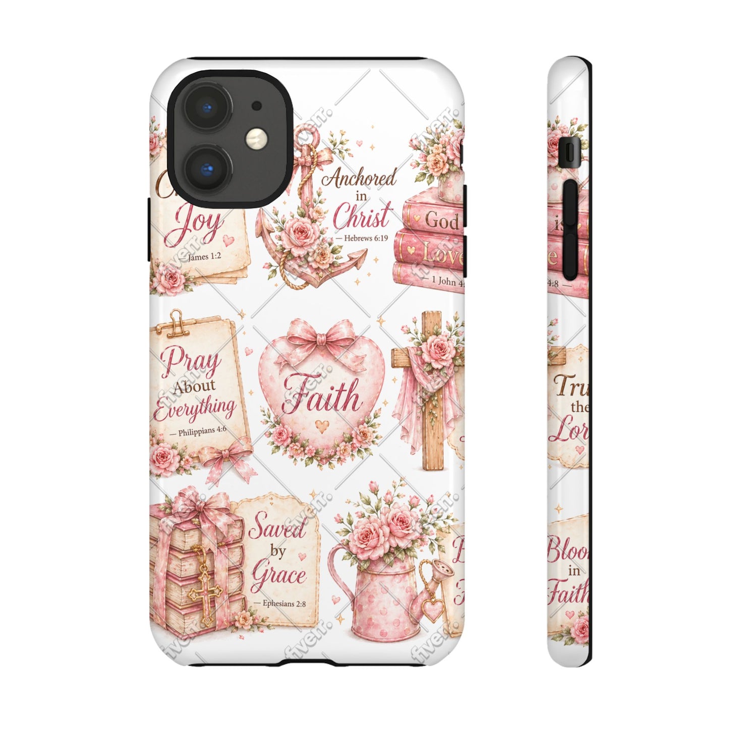 Faith Floral Phone Case – Christian Inspirational Scripture iPhone Cover (Choose Joy, Pray, Faith)