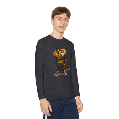 Youth Long Sleeve Tee — Trendy Bear Graphic "Black Excellence"