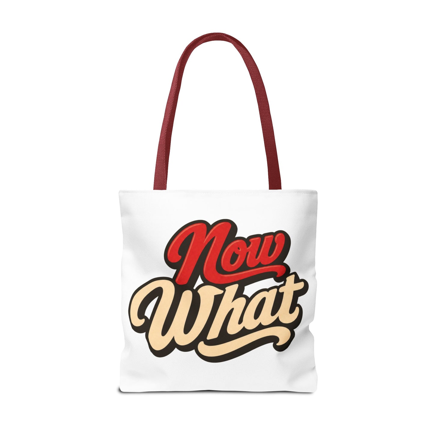 Now What Tote Bag — Retro Script Graphic Tote for Everyday Use
