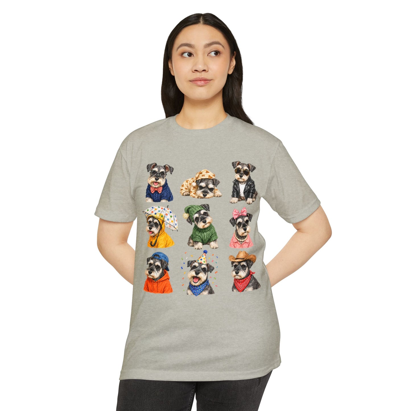 Schnauzer Crew Portrait T‑Shirt — Cute Dogs in Costumes Tee