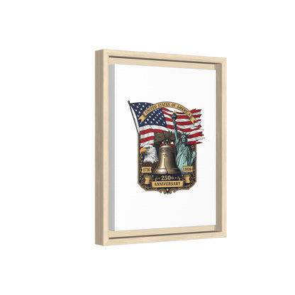 Liberty 250th Anniversary Framed Canvas Print — American Flag, Statue of Liberty & Liberty Bell Art