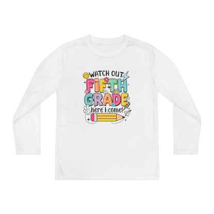 Youth Long Sleeve Tee - "Watch Out Fifth Grade Here I Come" Back-to-School Shirt