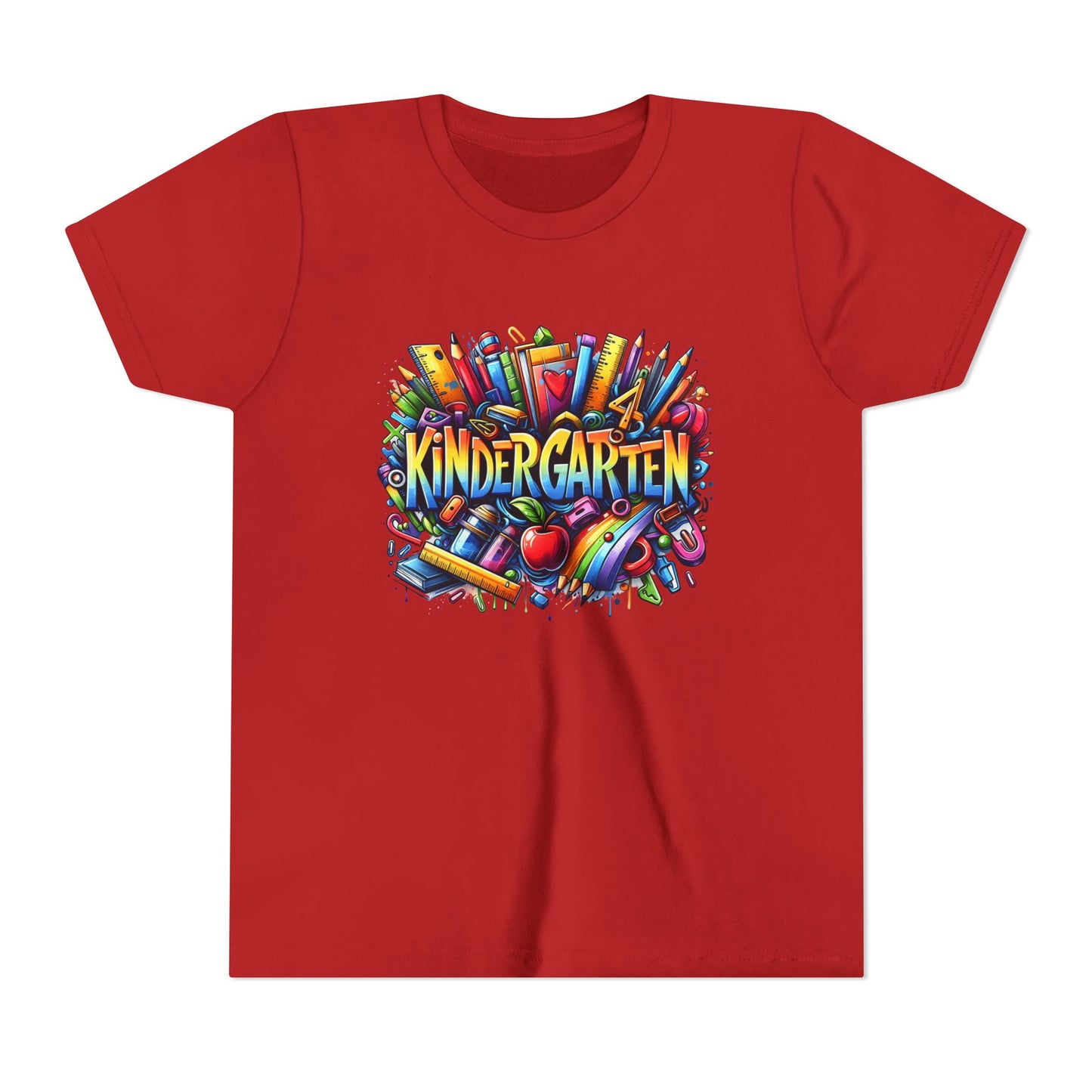 Kindergarten Colorful School Supplies Youth Tee — Back-to-School Kids T-Shirt