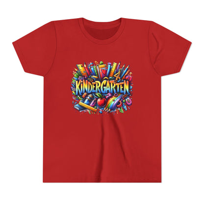 Kindergarten Colorful School Supplies Youth Tee — Back-to-School Kids T-Shirt