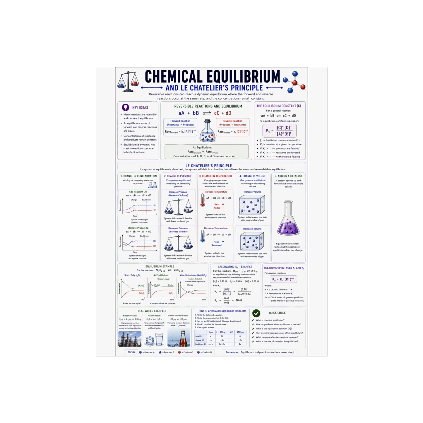Chemical Equilibrium Educational Poster — Le Chatelier’s Principle Fine Art Print
