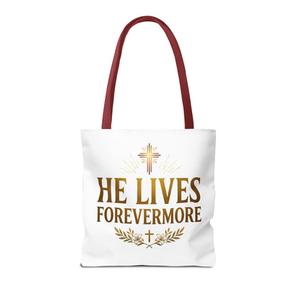 He Lives Forevermore Tote Bag – Christian Faith Cross Easter Canvas Tote