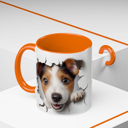 Jack Russell Puppy Peek Accent Coffee Mug – Cute Dog Rupture Design (11/15oz)