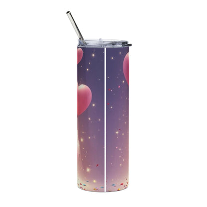 20oz Stainless Steel Tumbler — Cute Princess Kitten with Heart Balloon