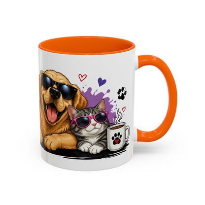 Dog and Cat Coffee Mug – "Life is Better with a Cat" Accent Ceramic Mug