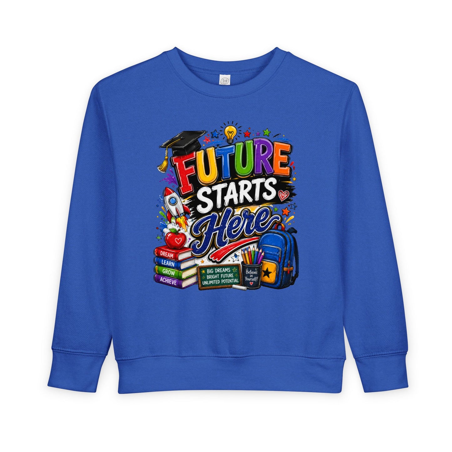 Toddler Sweatshirt — "Future Starts Here" Back-to-School Kids Crewneck