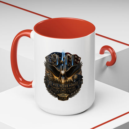 9/11 Tribute Coffee Mug — Never Forget Memorial Eagle Design (11/15oz)