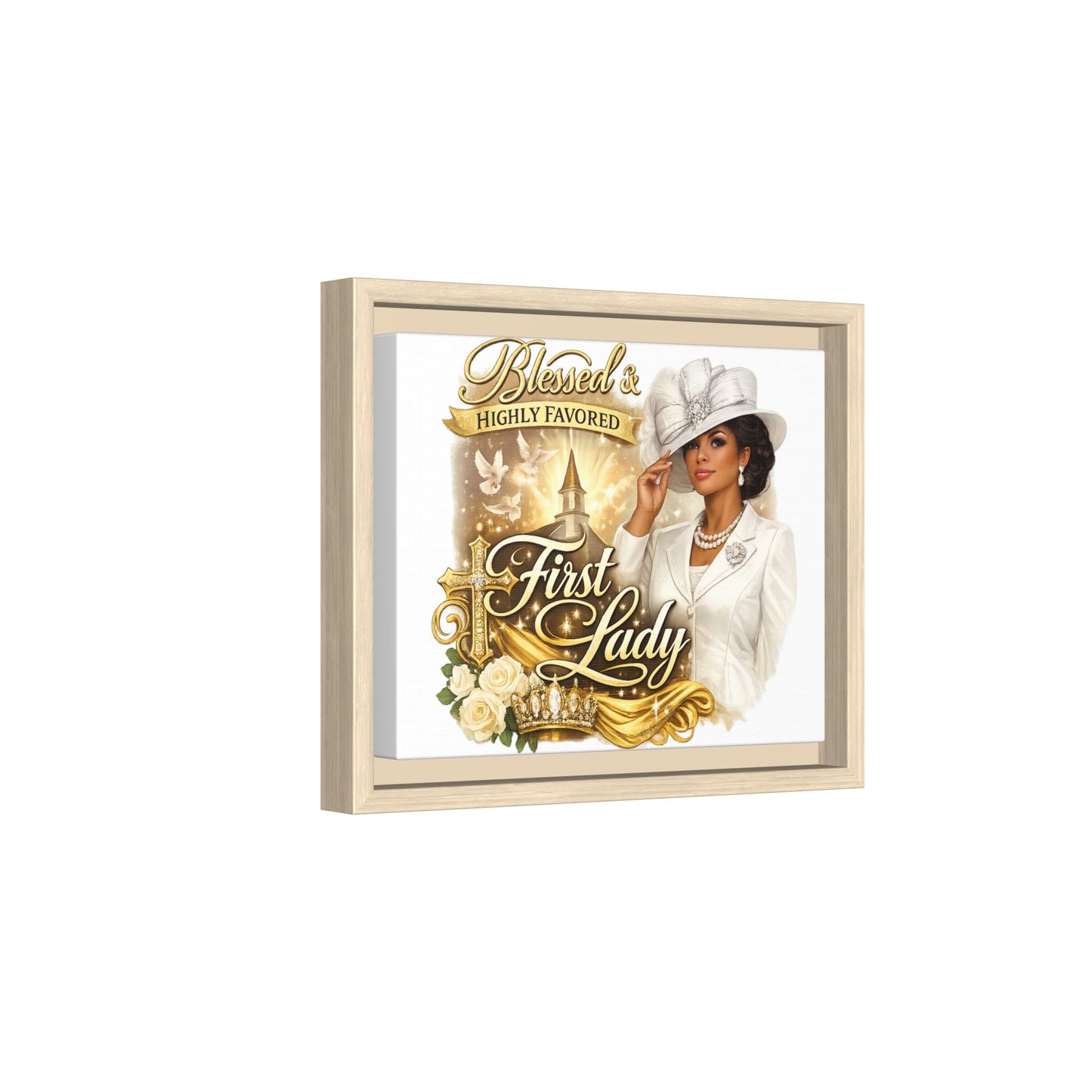 Blessed & Highly Favored First Lady Matte Canvas Wall Art — Framed Spiritual Christian Decor