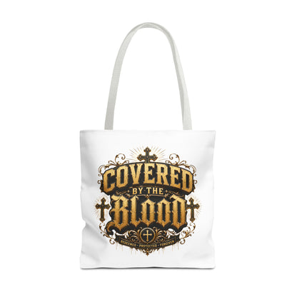 Covered by the Blood Tote Bag — Christian Cross Faith Canvas Tote