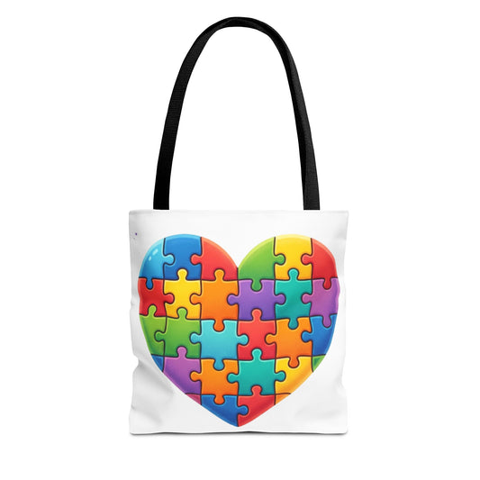Autism Puzzle Heart Tote Bag - Colorful Awareness Canvas Tote