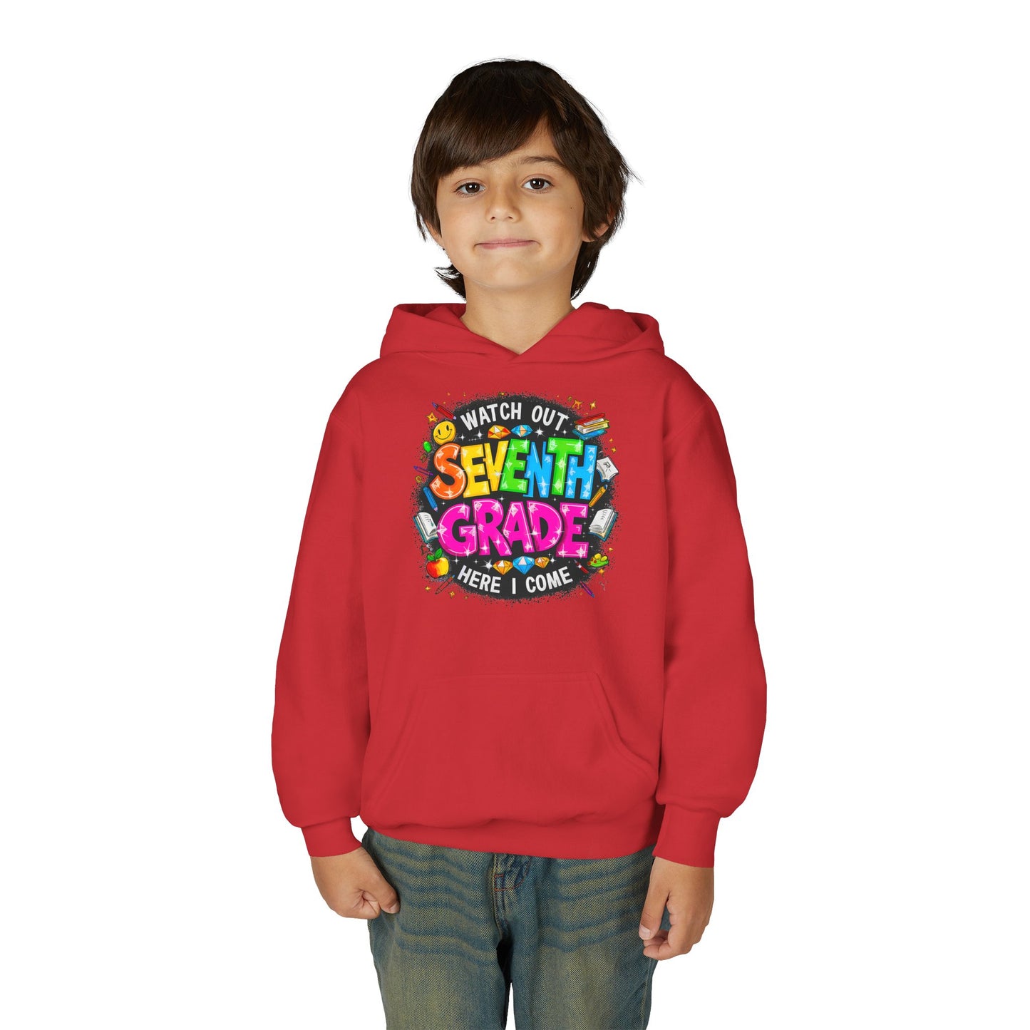 Seventh Grade Hoodie — "Watch Out Seventh Grade Here I Come" Kids Back-to-School Sweatshirt