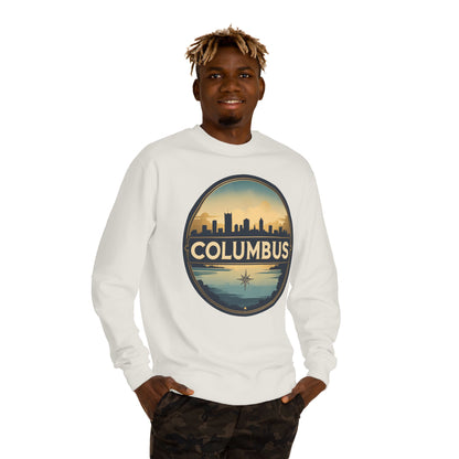 Columbus Skyline Crewneck Sweatshirt – Retro Cityscape Compass Design