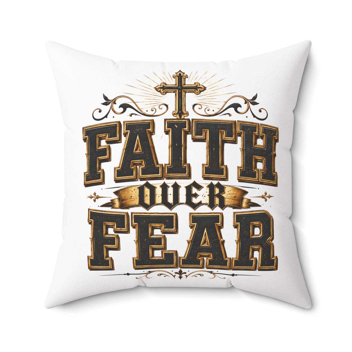 Faith Over Fear Decorative Pillow — Inspirational Christian Accent Cushion