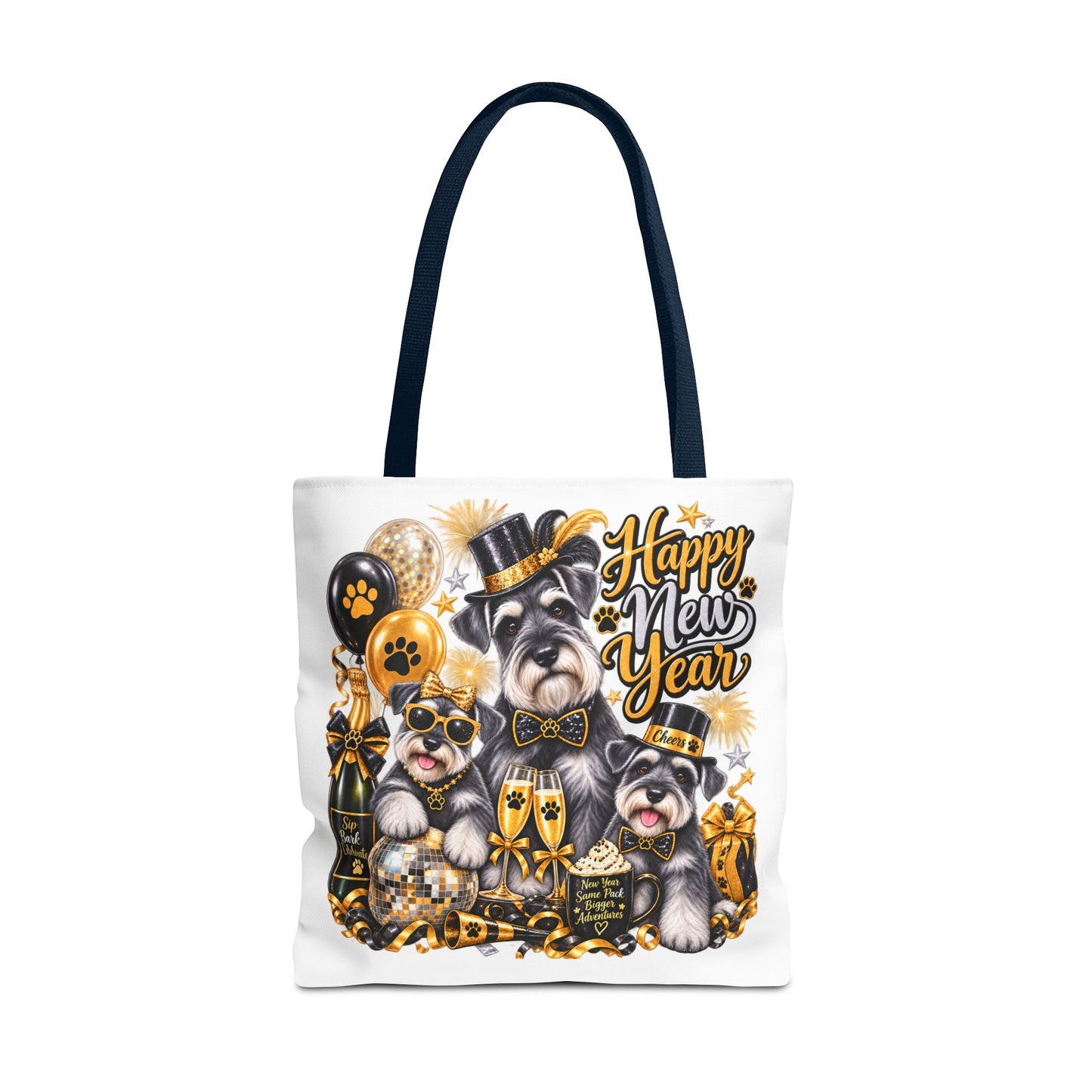 Happy New Year Dog Tote Bag — Festive Party Pups All-Over Print