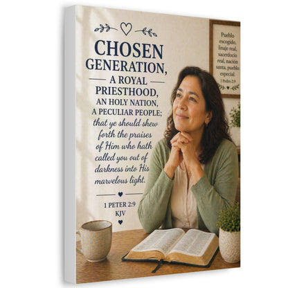 Chosen Generation Canvas Wall Art — 1 Peter 2:9 Inspirational Bible Verse Stretched Canvas