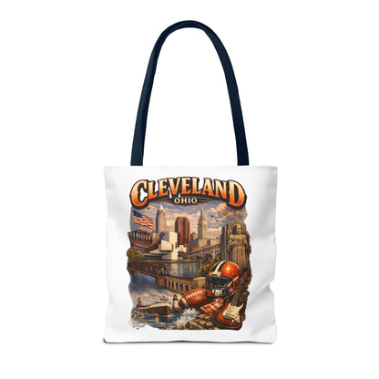 Cleveland Cityscape Tote Bag — Vintage Ohio Skyline & Sports Montage