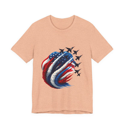 Patriotic Jet Flyover T-Shirt — American Flag Smoke Trail Tee