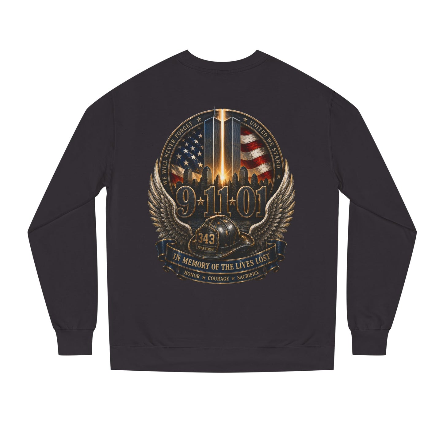 9/11 Memorial Crewneck Sweatshirt — Tribute to Fallen Heroes