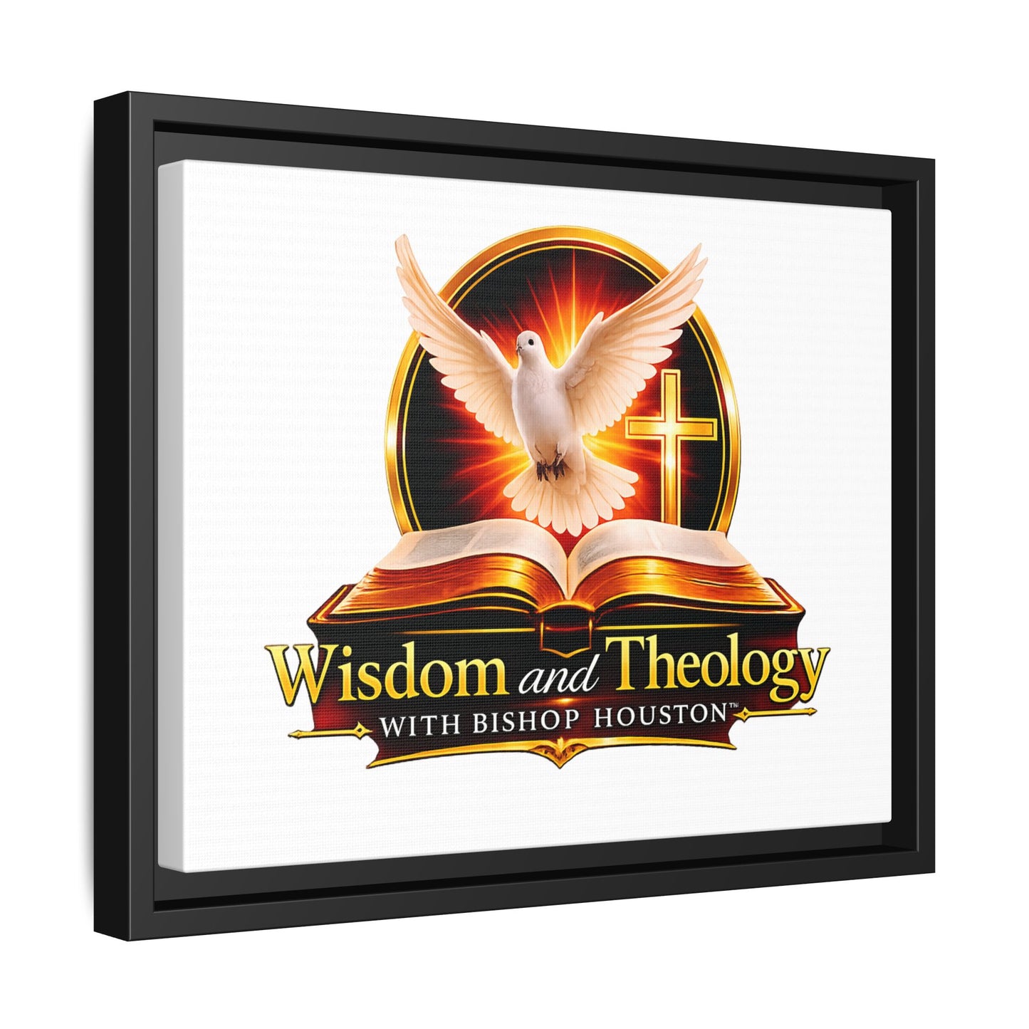 Framed Canvas Print — "Wisdom and Theology" Dove & Bible Wall Art