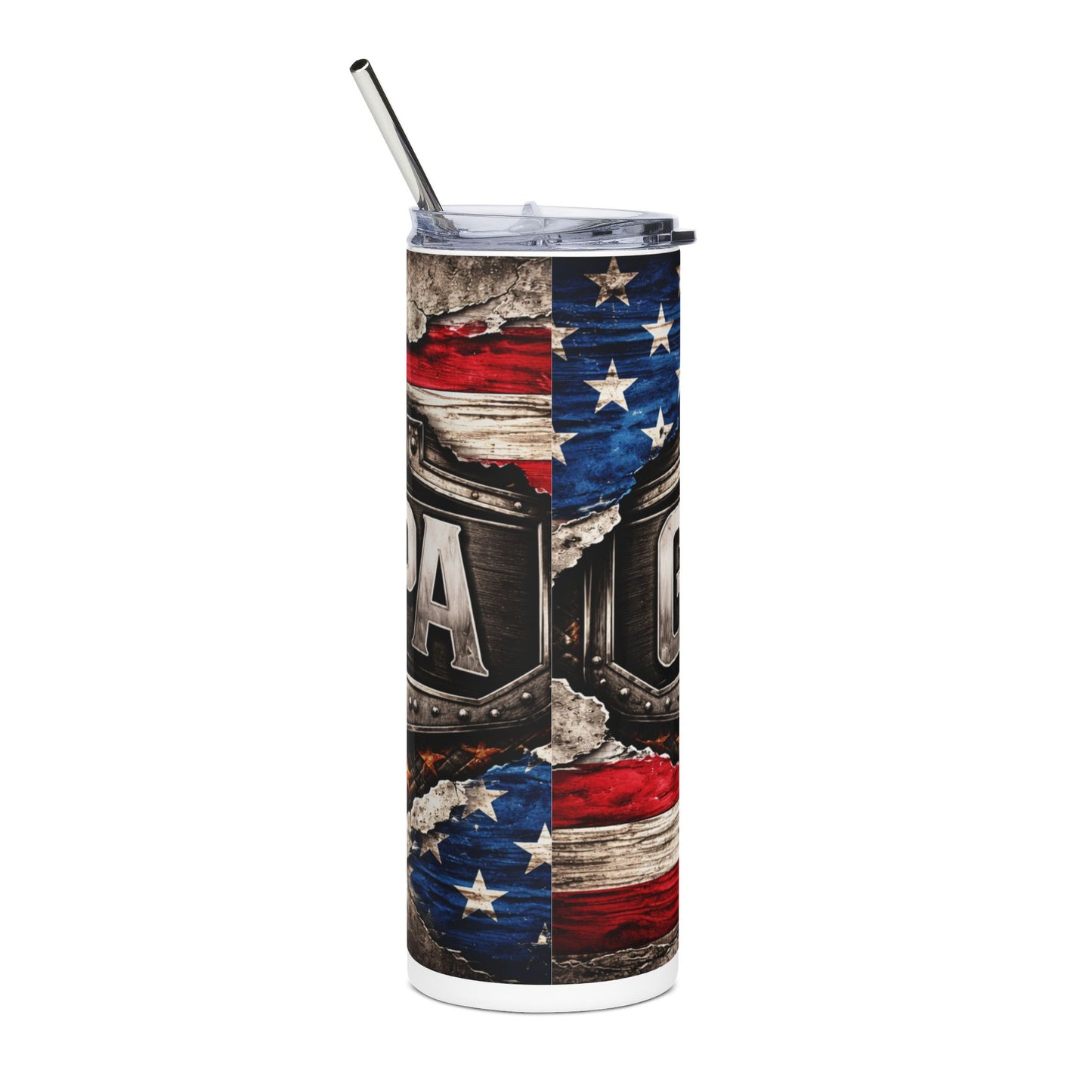 Grandpa Patriotic Stainless Steel Tumbler — 20oz USA Flag Shield Travel Cup