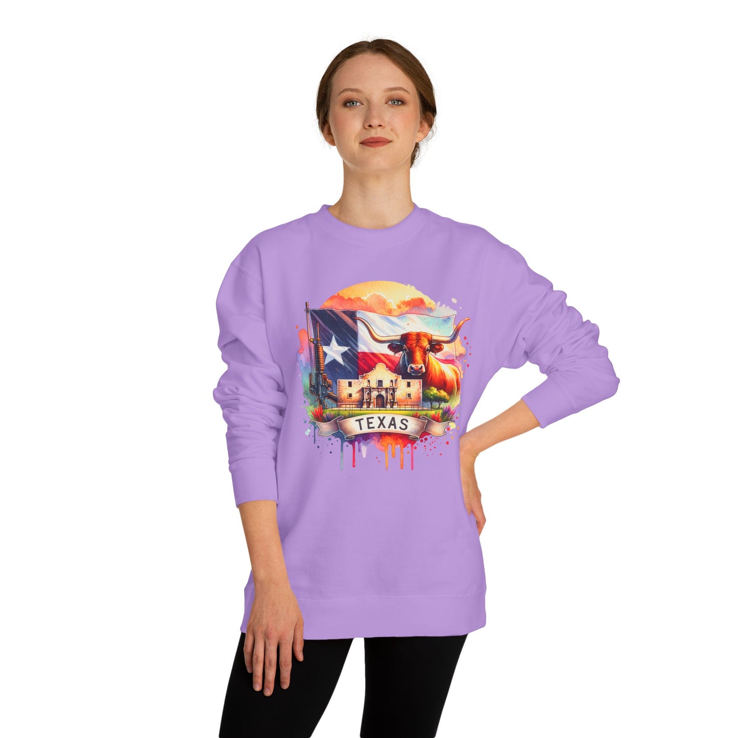 Texas Watercolor Flag Sweatshirt — Longhorn & Alamo Graphic