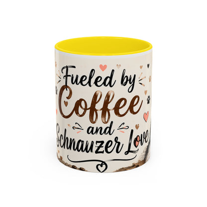 Fueled by Coffee and Schnauzer Love Accent Mug — Dog Lover Coffee Cup (11/15 oz)