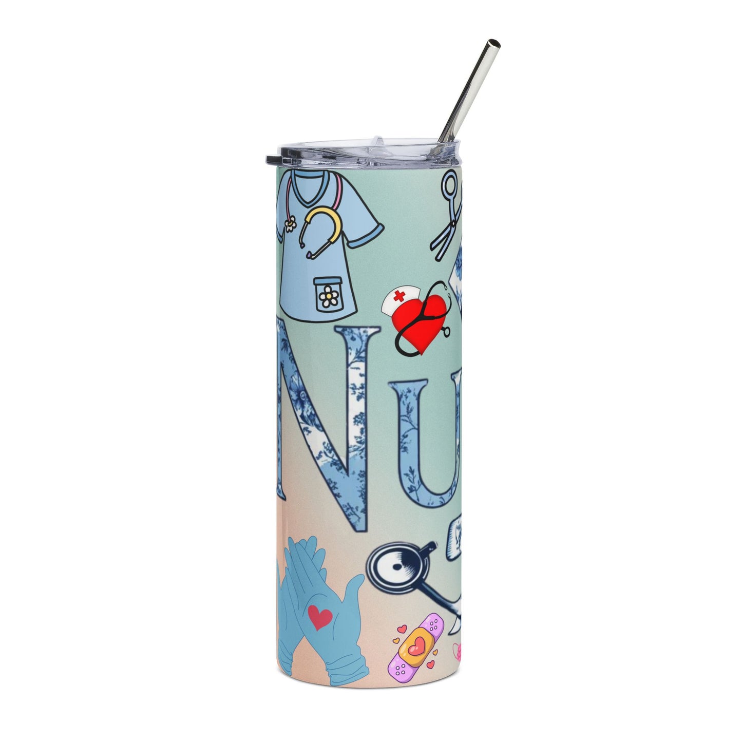 Nurse Stainless Steel Tumbler 20oz — Floral Medical Icons Travel Cup