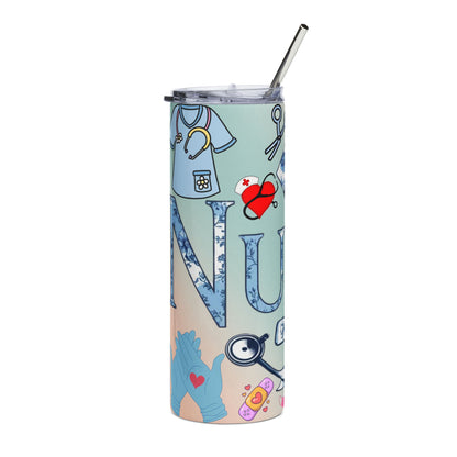 Nurse Stainless Steel Tumbler 20oz — Floral Medical Icons Travel Cup