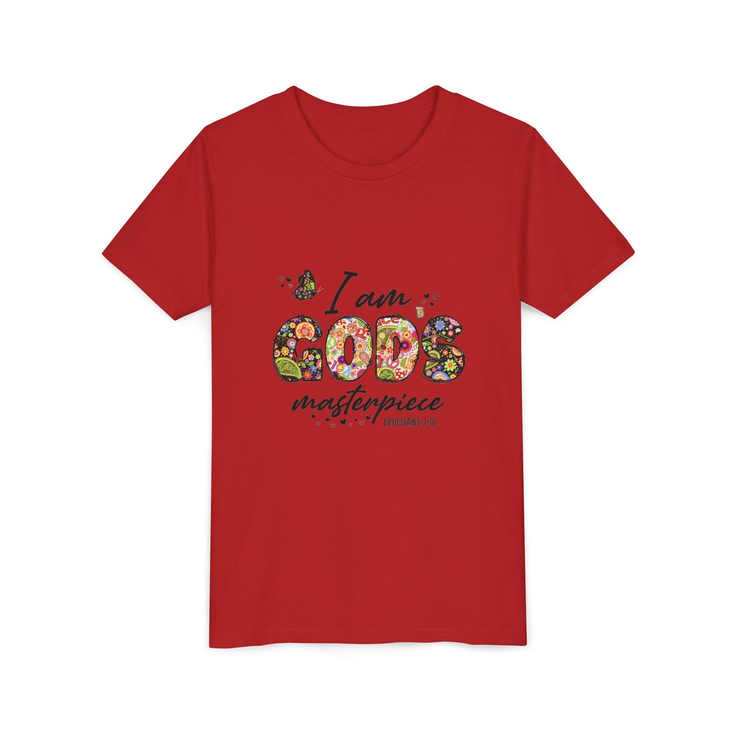 I Am God’s Masterpiece Youth Tee — Floral Christian Inspirational Shirt
