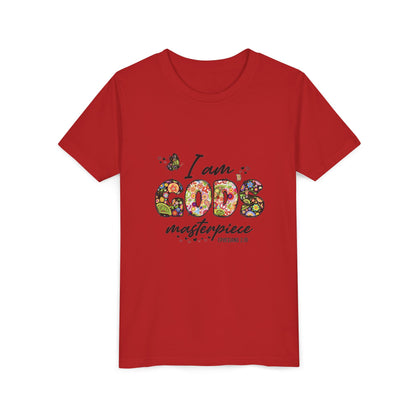 I Am God’s Masterpiece Youth Tee — Floral Christian Inspirational Shirt