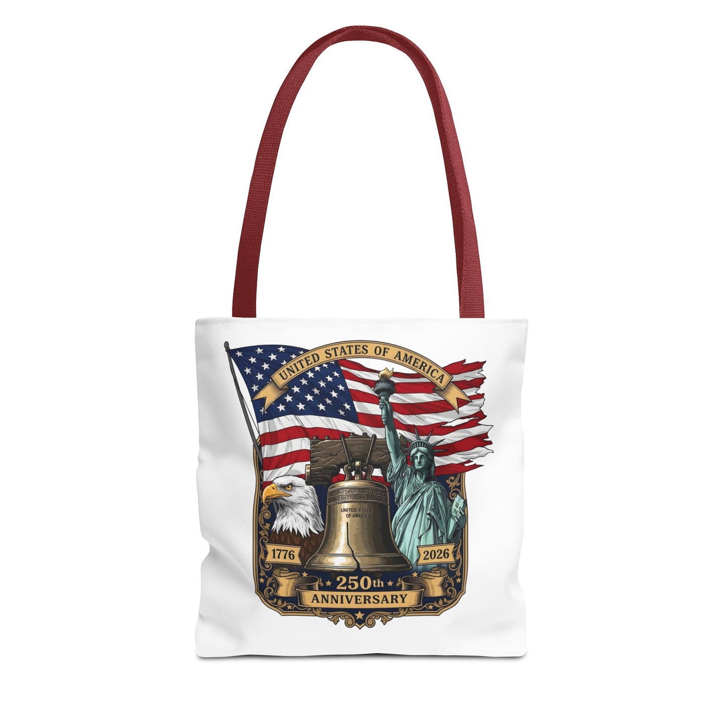Patriotic 250th Anniversary Tote Bag — USA Flag, Liberty Bell & Eagle Design