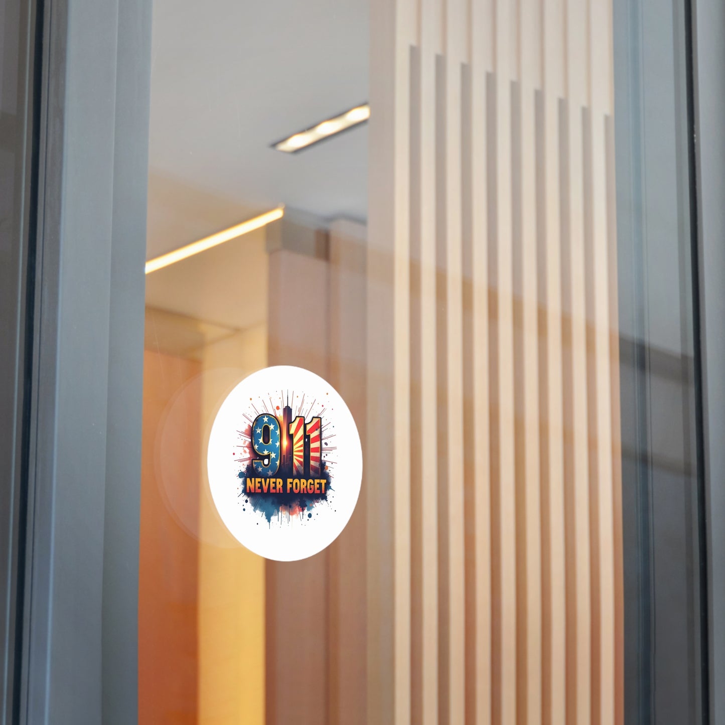 9/11 Never Forget Round Vinyl Sticker — Patriotic Memorial Decal