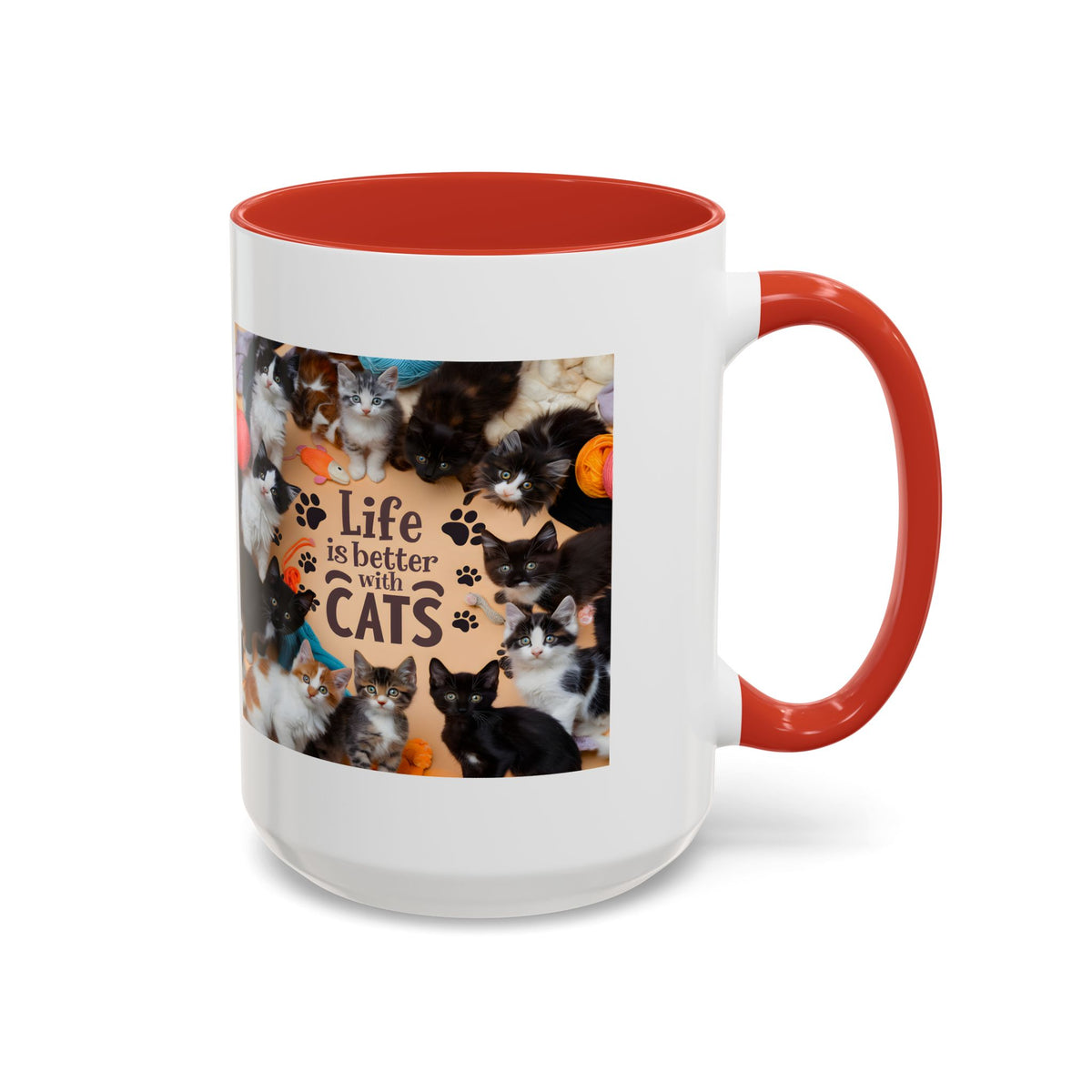 Cat Lover Accent Coffee Mug — “Life Is Better With Cats” 11/15oz