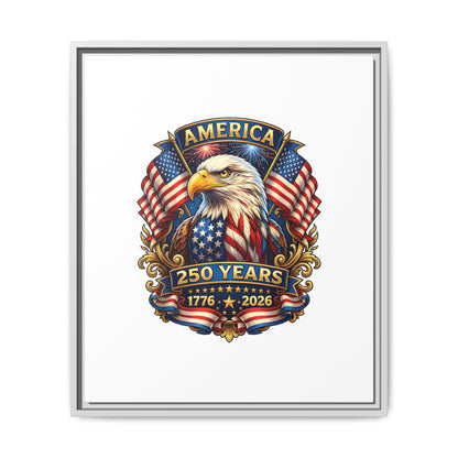 America 250th Anniversary Framed Canvas — Patriotic Bald Eagle Wall Art