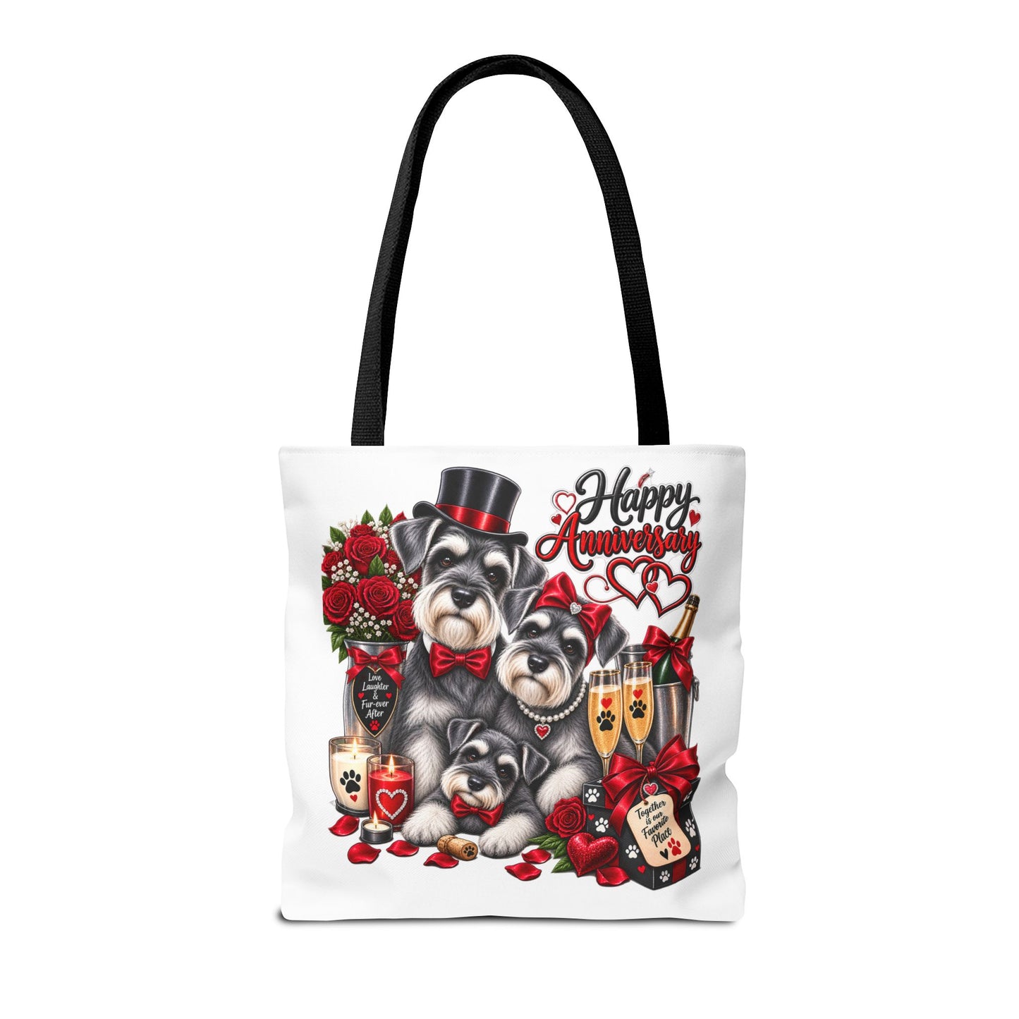 Anniversary Schnauzer Tote Bag — "Happy Anniversary" Romantic Floral Gift