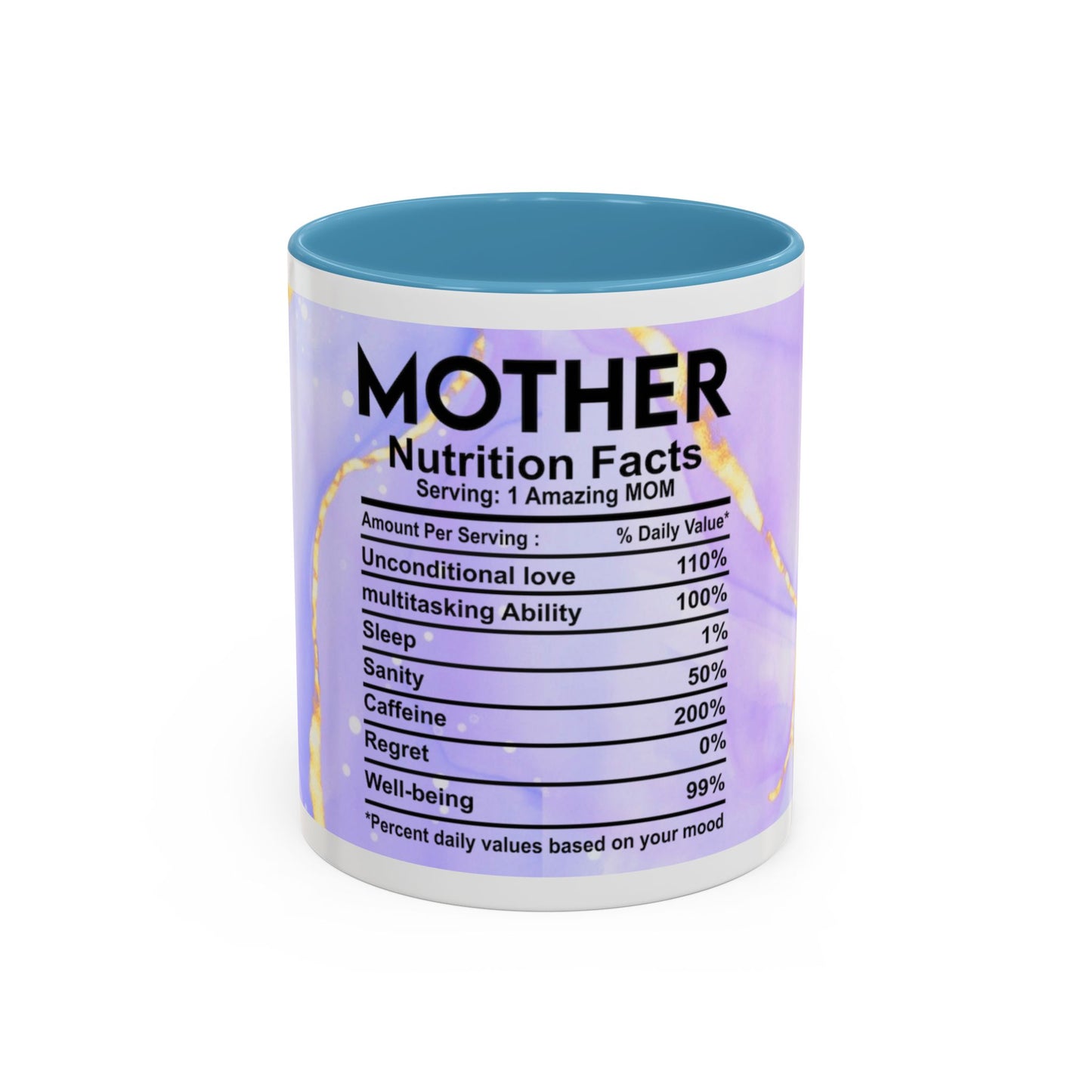 Mother Nutrition Facts Coffee Mug — Floral “Amazing Mom” 11/15oz Accent Mug