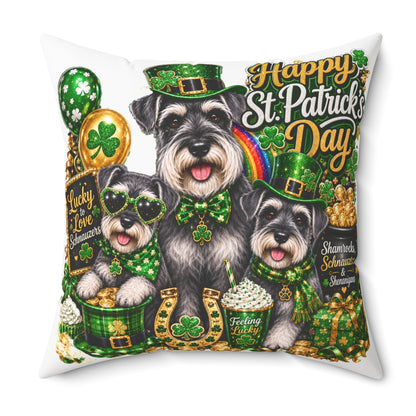 Happy St. Patrick's Day Dogs Decorative Pillow — Shamrock Schnauzer St. Patty’s Throw Pillow
