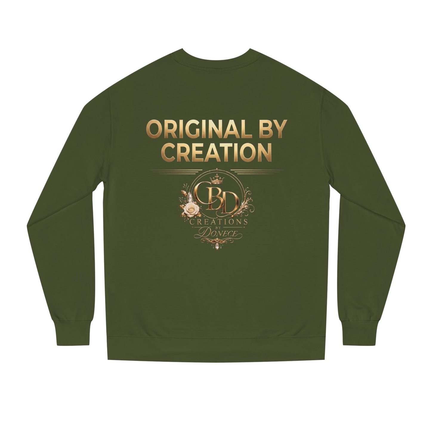 Original By Creation Crewneck Sweatshirt — Gold Emblem Inspirational Pullover