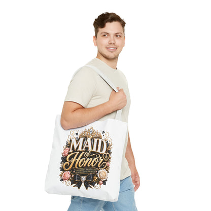 Maid of Honor Tote Bag — Elegant Bridal Party Gift with Gold Crown Floral Design