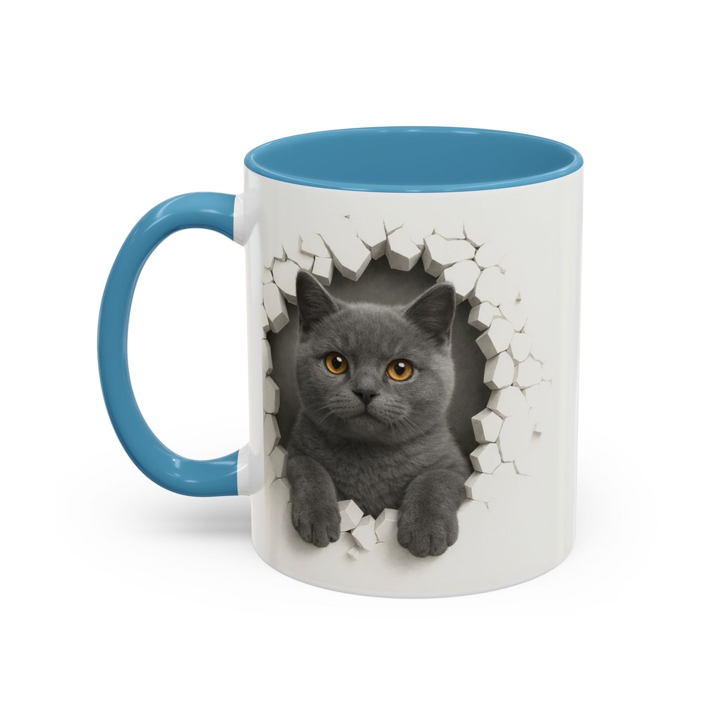 Peekaboo Grey Cat Accent Coffee Mug – Cute 11/15oz Cat Lover Gift