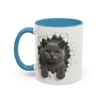 Peekaboo Grey Cat Accent Coffee Mug – Cute 11/15oz Cat Lover Gift
