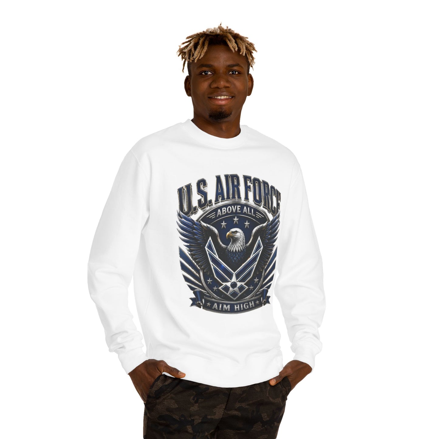 U.S. Air Force Crewneck Sweatshirt — "Above All, Aim High" Graphic