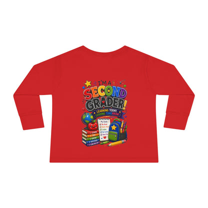 Toddler Long Sleeve Tee — "I'm a Second Grader!" Back-to-School Graphic Shirt